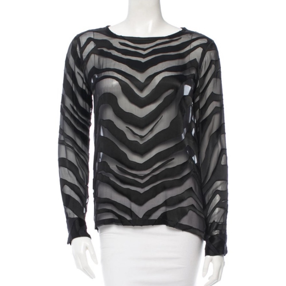 Equipment Sheer Top With Zebra Pattern Print Xs - image 1